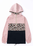 Contrast Leopard Colorblock Zip Front Hoodie