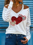 Heart-shaped Sequin Print Cold-shoulder T-shirt