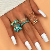 Turquoise Bohemia Design Metal Detail Ring Set