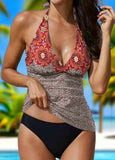 Retro Floral Leopard Print Tankini Set