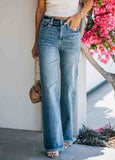 Blue Raw Hem Straight Leg Jeans