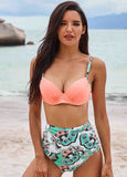 High Waist Spaghetti Strap Printed Bikini Set - soofoom.com