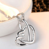 Silver Metal Double Heart Design Necklace - soofoom.com