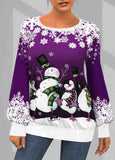 Snowman Print Round Neck  Sweatshirt