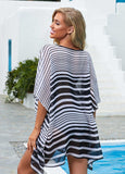 Asymmetric Hem Monochrome Stripe Cover Up - soofoom.com