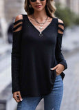 Solid V-Neckline Long Sleeve Blouses