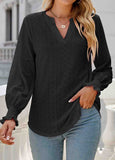 Breathable Long Sleeve Split Neck Blouse