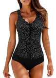 Dot Print Strap V-Neck Sexy One-piece Swimsuits - soofoom.com