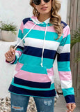 Striped Flower Print Long Sleeve Hoodie