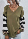 Stripe Leopard Long Sleeve Knit Sweatshirt