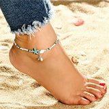 Star Design White Bead Embellished Anklet - soofoom.com