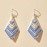 Blue Rhombus Design Metal Earring Set - soofoom.com