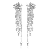 Rhinestone Embellished Chain Tassel Silver Earrings - soofoom.com