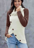 Button Asymmetric Hem Wrap Pullover Sweater