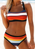 Tie Back Spaghetti Strap Multicolor Striped Bikini Set