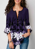 Flare Cuff Crinkle Chest Floral Print Blouse