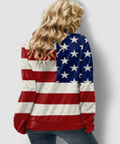 Drawstring Long Sleeve American Flag Print Sweatshirt