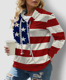 Drawstring Long Sleeve American Flag Print Sweatshirt