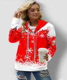 Long Sleeve Snowflake Print Drawstring Sweatshirt