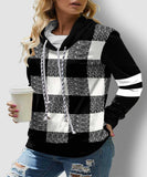 Drawstring Plaid  Contrast Sweatshirt