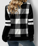 Drawstring Plaid  Contrast Sweatshirt