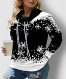 Snowflake Print Drawstring Sweatshirt