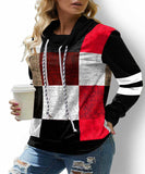 Drawstring Plaid  Contrast Sweatshirt