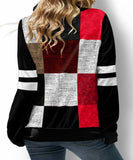 Drawstring Plaid  Contrast Sweatshirt