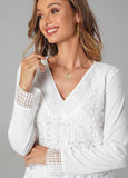 Lace Splicing Solid Long Sleeve V Neck T Shirt