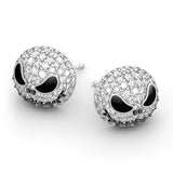 Rhinestone Design Skull Detail Silver Earring Set