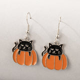 Black Cat and Pumpkin Design Metal Detail Earring Set