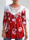 Snowflake Print Lace Stitching T Shirt