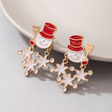 Christmas Snowman Design White Metal Detail Earrings