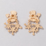 Christmas Snowman Design White Metal Detail Earrings