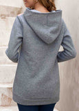 Decorative Button Grey Contrast Long Sleeve Hoodie