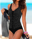 Dot Print Strap V-Neck Sexy One-piece Swimsuits - soofoom.com