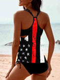 Strap Flag Stripe Swimsuit Set