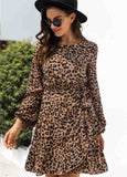 Leopard Ruffle Lace Up Dress