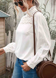 Ruffled Crewneck  Splicing Lace Blouse