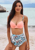 High Waist Spaghetti Strap Printed Bikini Set