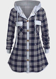 Plaid Patch Printed Breasted Hoodie Coat