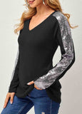 Knit Waffle Panel V-neck Sequin Top