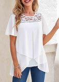 Cross Hem Short Sleeve Round Neck Blouse