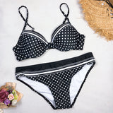 Dot Patchwork Strap Sexy Elegant Bikinis Swimsuits - soofoom.com