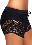 Lace Panel High Waist Black Swimwear Shorts - soofoom.com