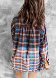 Printed Contrast  Plaid Long Sleeve Blouse