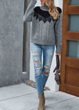 Contrast Lace Stitched Knit Sweater