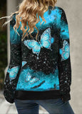 Butterfly Print Drawstring Detail Cowl Neck Sweatshirt