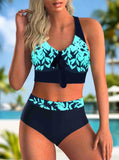 Leaf Printed High Waist Bikini Set