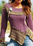 Hem Retro Knitted Patchwork Sweater